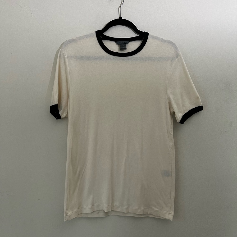 John Varvatos Cream Crewneck Tee with Navy Trim Size M